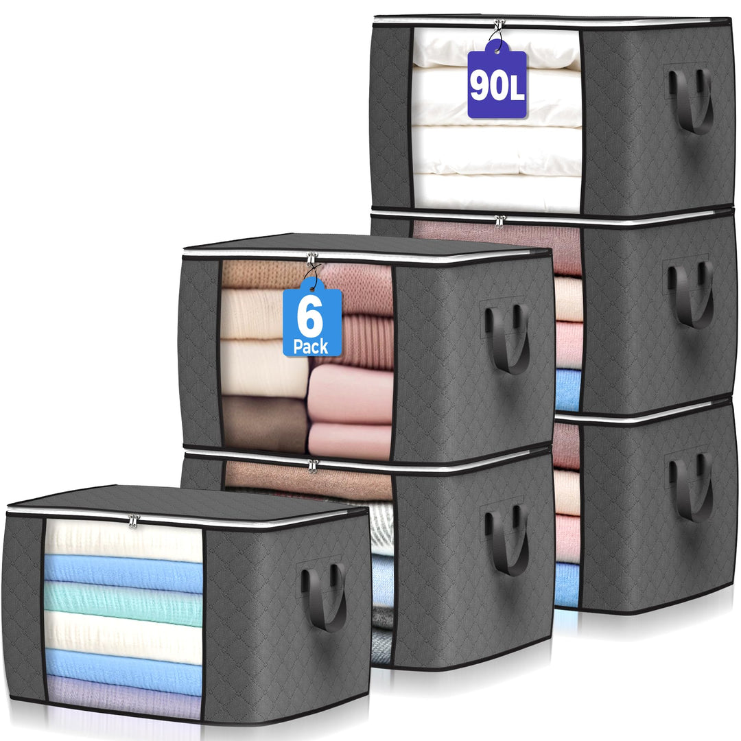 Budding Joy 6 Stück 90L Aufbewahrungstasche, Aufbewahrungsbox mit Deckel Grosse, Kleider Aufbewahrun