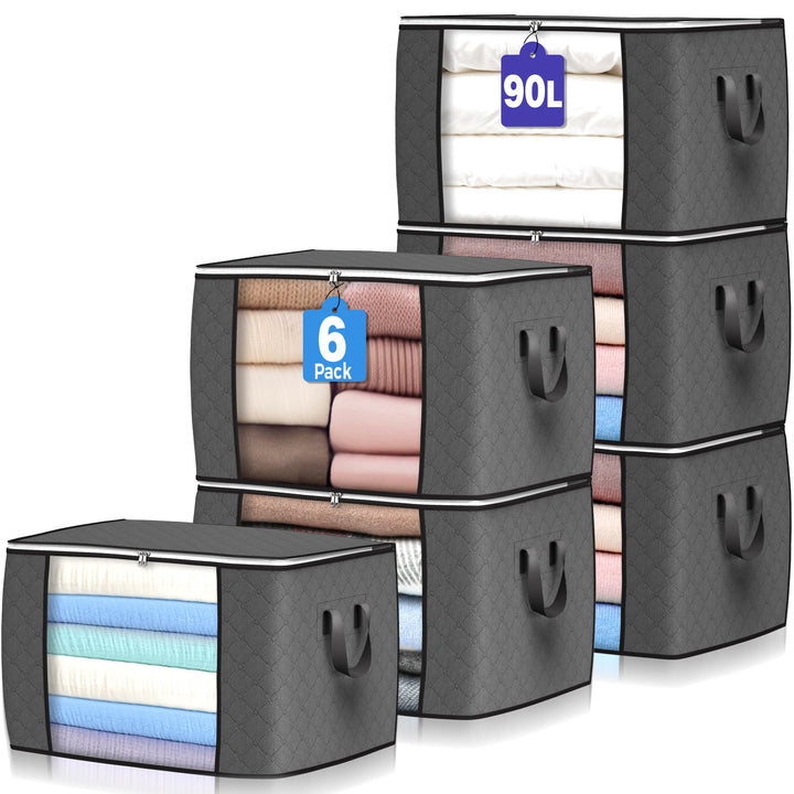 Budding Joy 6 Stück 90L Aufbewahrungstasche, Aufbewahrungsbox mit Deckel Grosse, Kleider Aufbewahrun