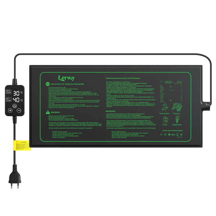 LERWAY Heizmatte Pflanzen mit Thermostat, IP67 wasserdichte Anzuchtheizmatte, 30W, Digitale Temperat