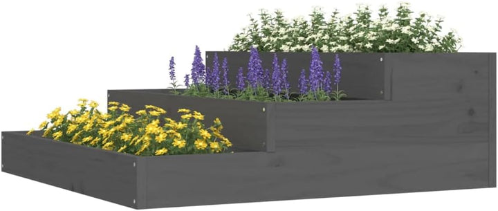 FIRBNUS Pflanzkübel Grau 78x78x27 cm Massivholz Kiefer Blumenkasten Treppenstufen-Design Gartenpflan