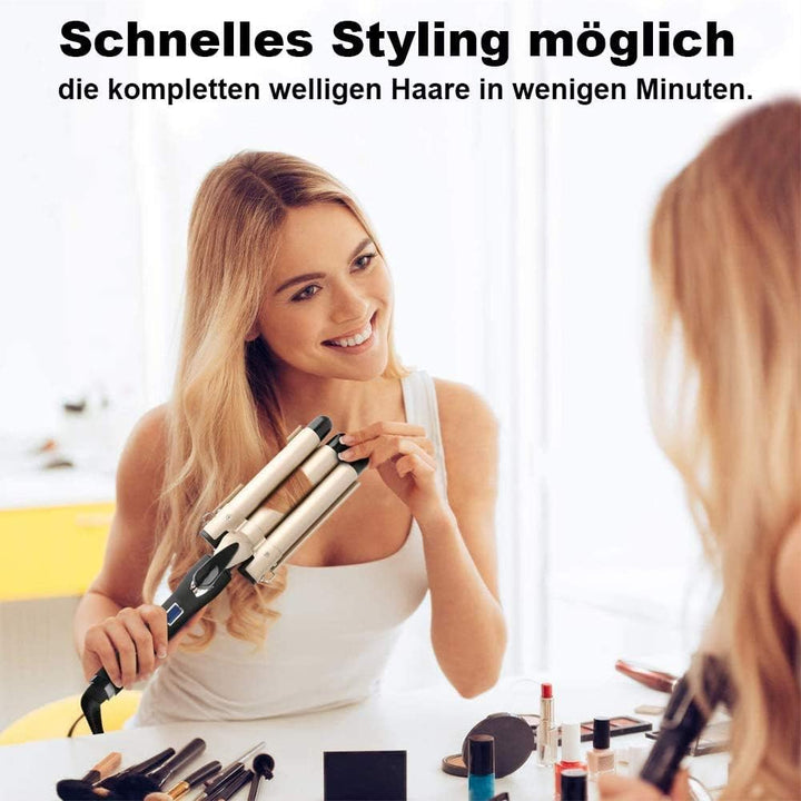 Welleneisen 3 Fässer Lockenstab BEACHWAVES Φ25mm, AIMERVO Curler LCD 14 Temperaturstufen 80-210℃, fü