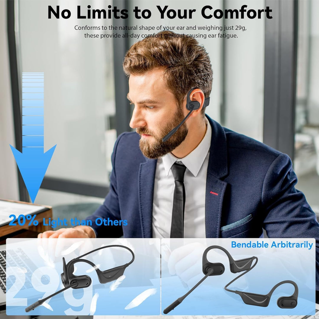 Bluetooth Headset mit Mikrofon Stummschalttaste, Multipoint-Verbindung, 29g Schwarz, Schwarz