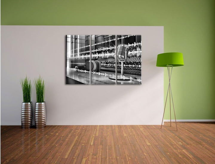 Pixxprint Monocrome, Musikstudio 3-Teiler Leinwandbild 120x80 Bild auf Leinwand