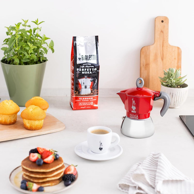 Bialetti - Moka Induction, Kanne, Geeignet für Alle Herdarten, 6 Tassen Espresso (280ml), Rot 6 Tass