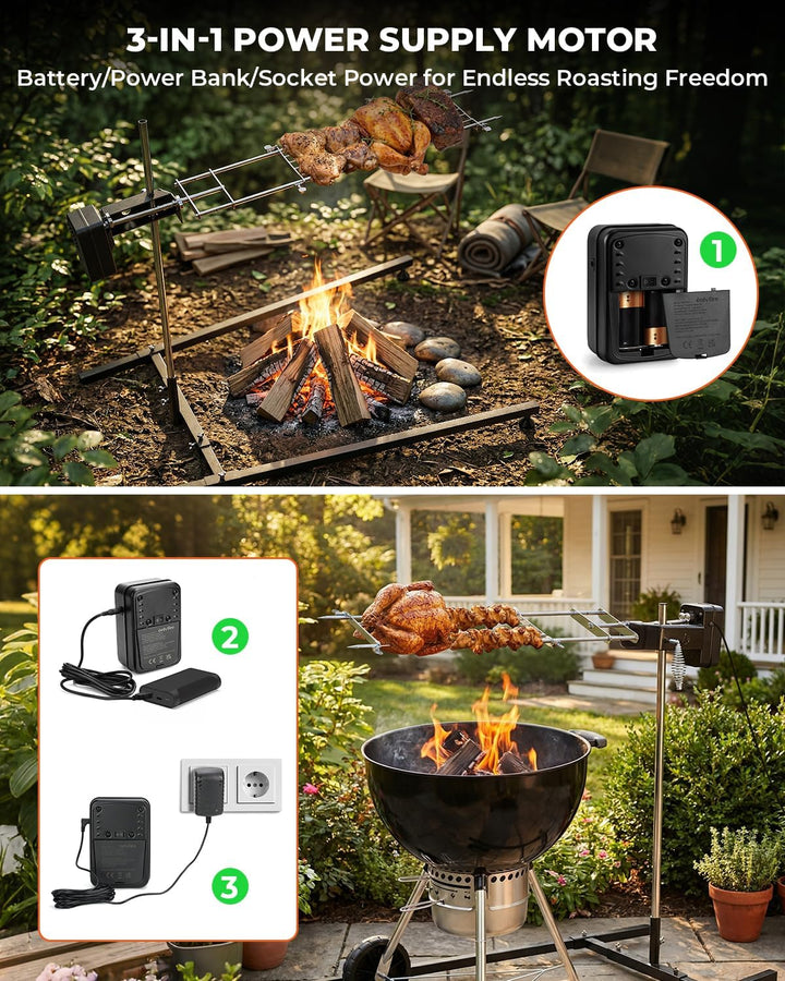 Onlyfire Edelstahl Spanferkelgrill mit Motor, Elektrischer Drehspiess, Höhenverstellbarer Spiessgril