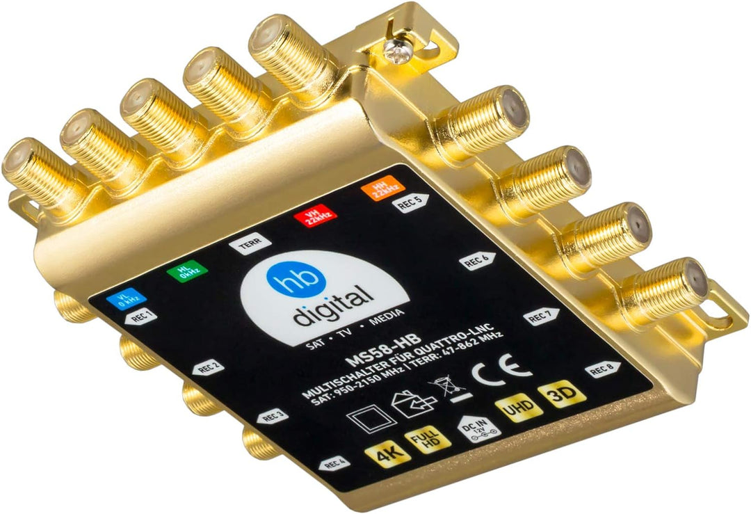 HB-DIGITAL DVB-S/S2 Multischalter 5/8 | Multiswitch Verteiler für 1 SAT, 8 Teilnehmer/Satelliten Rec