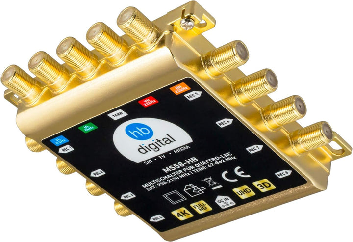 HB-DIGITAL DVB-S/S2 Multischalter 5/8 | Multiswitch Verteiler für 1 SAT, 8 Teilnehmer/Satelliten Rec