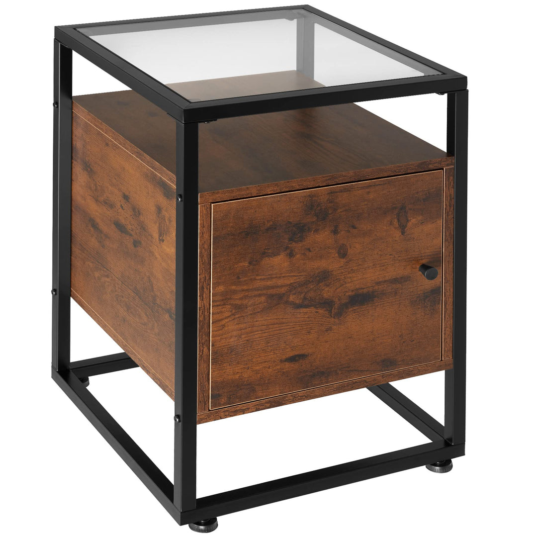 tectake® Nachttisch mit Glasplatte, 40 x 43 x 60,5 cm, Beistelltisch mit Tür, Zimmer Deko Wohnzimmer