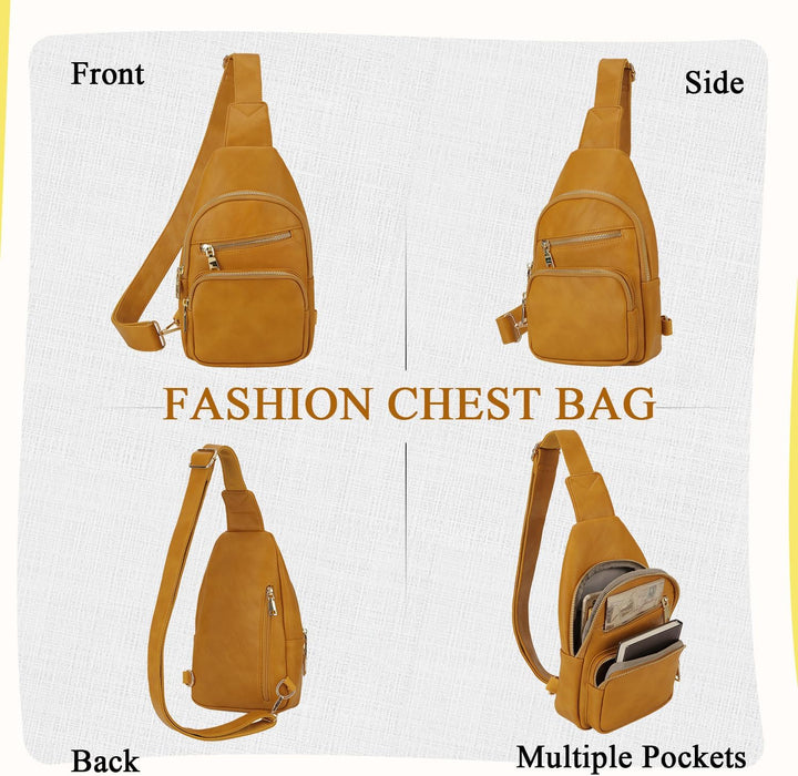 VX VONXURY Sling Bag Klein, Vegan Leder Brusttasche Schultertasche Umhängetasche Damen mit Breiten G