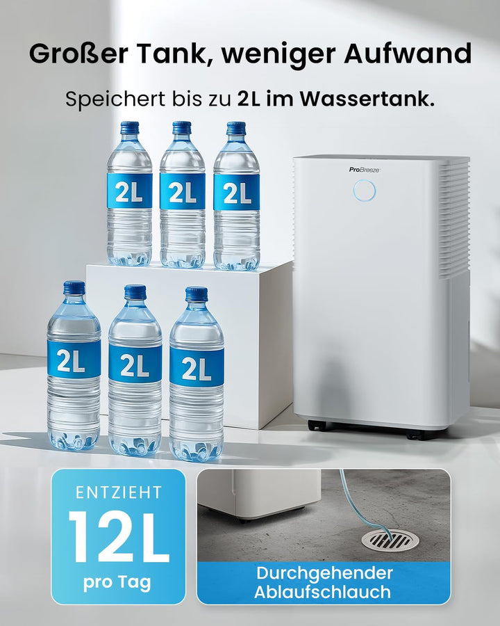 Pro Breeze OmniDry Luftentfeuchter mit App &amp; WLAN, 12L in 24h Entfeuchtungsleistung - Luftentfeuchte
