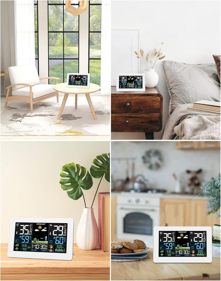 Wetterstation Funk mit Aussensensor, Farbdisplay, Wettervorhersage, Temperatur, Luftfeuchtigkeit, We