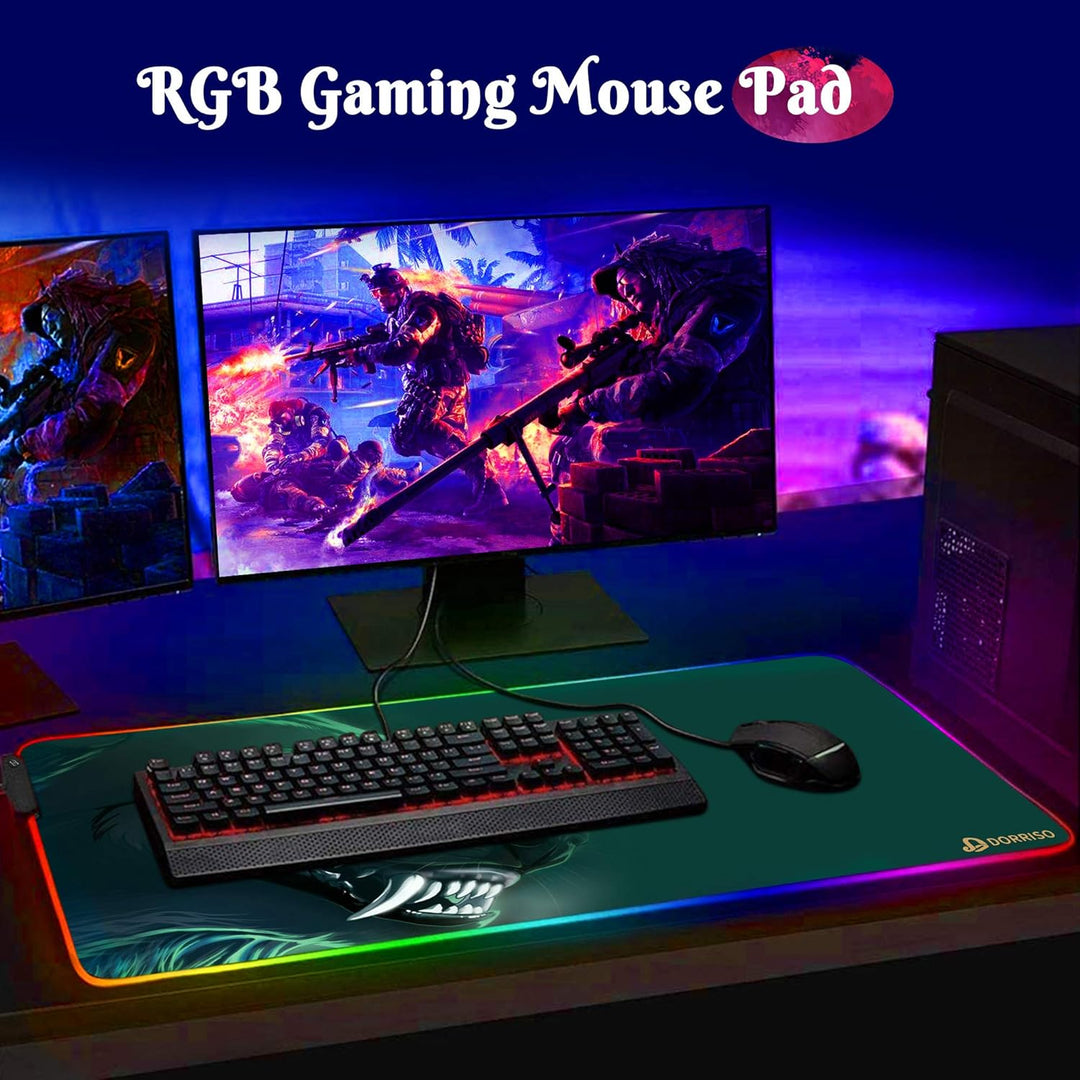 DORRISO RGB Gaming Mauspad 900x400x4 mm XXL Grosse Mousepad Fransenfreie Ränder Wasserdicht Tischunt