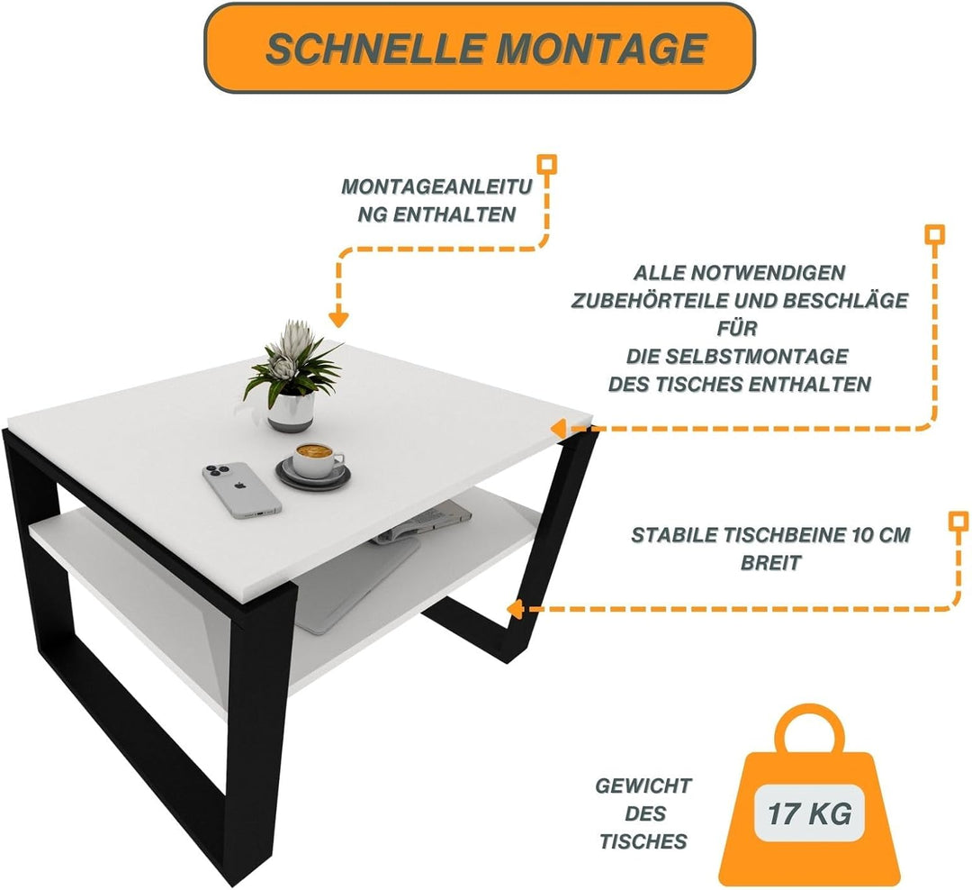 Wohnzimmer Tisch für Couch aus hochwertigem Holzwerkstoff, Stabiler & moderner Couchtisch mit zusätz