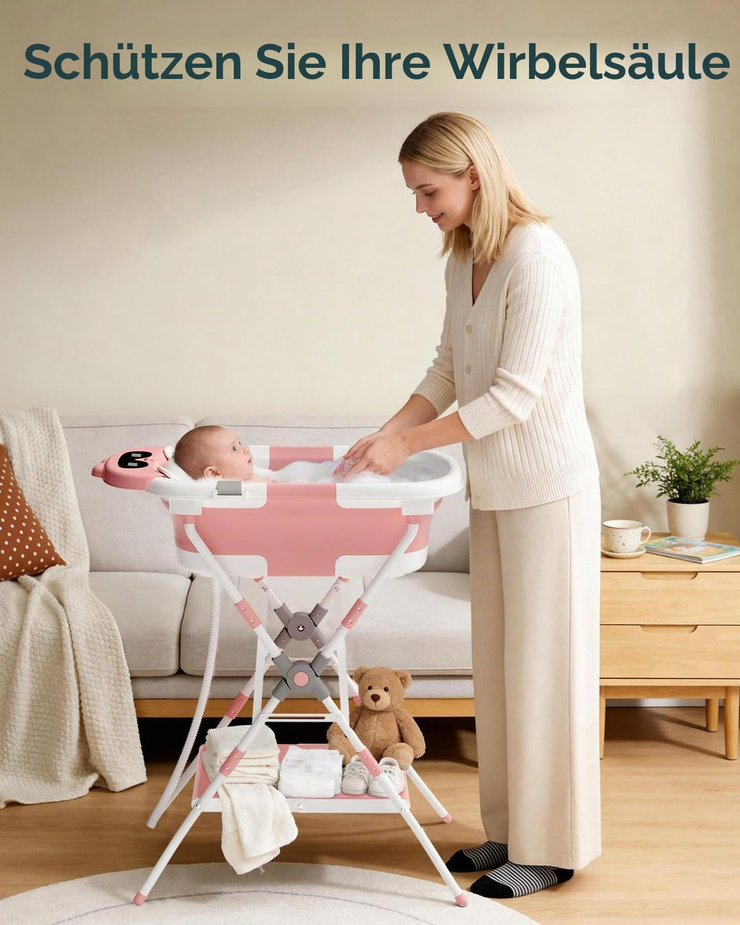 COOSEYA 3 in 1 Faltbare Babybadewanne mit Ständer, Babybadewanne für Neugeborene bis Kleinkind mit U