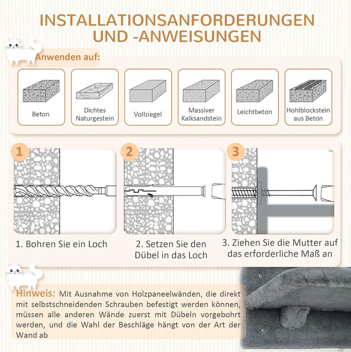PawHut Katzen Kletterwand, 4-teilig, Katzenkletterwand, inkl. 1 x Sprungturm, 3 x Kratzbäume, Klette