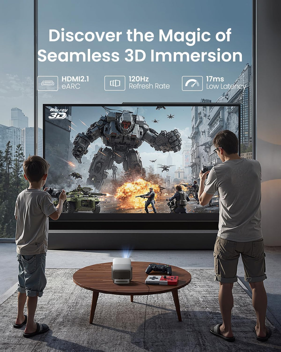 JMGO N1S 4K UHD Mini Beamer, Triple Laser Projektor, 1700 ISO Lumen, Gimbal Echtzeit Autofokus, Goog
