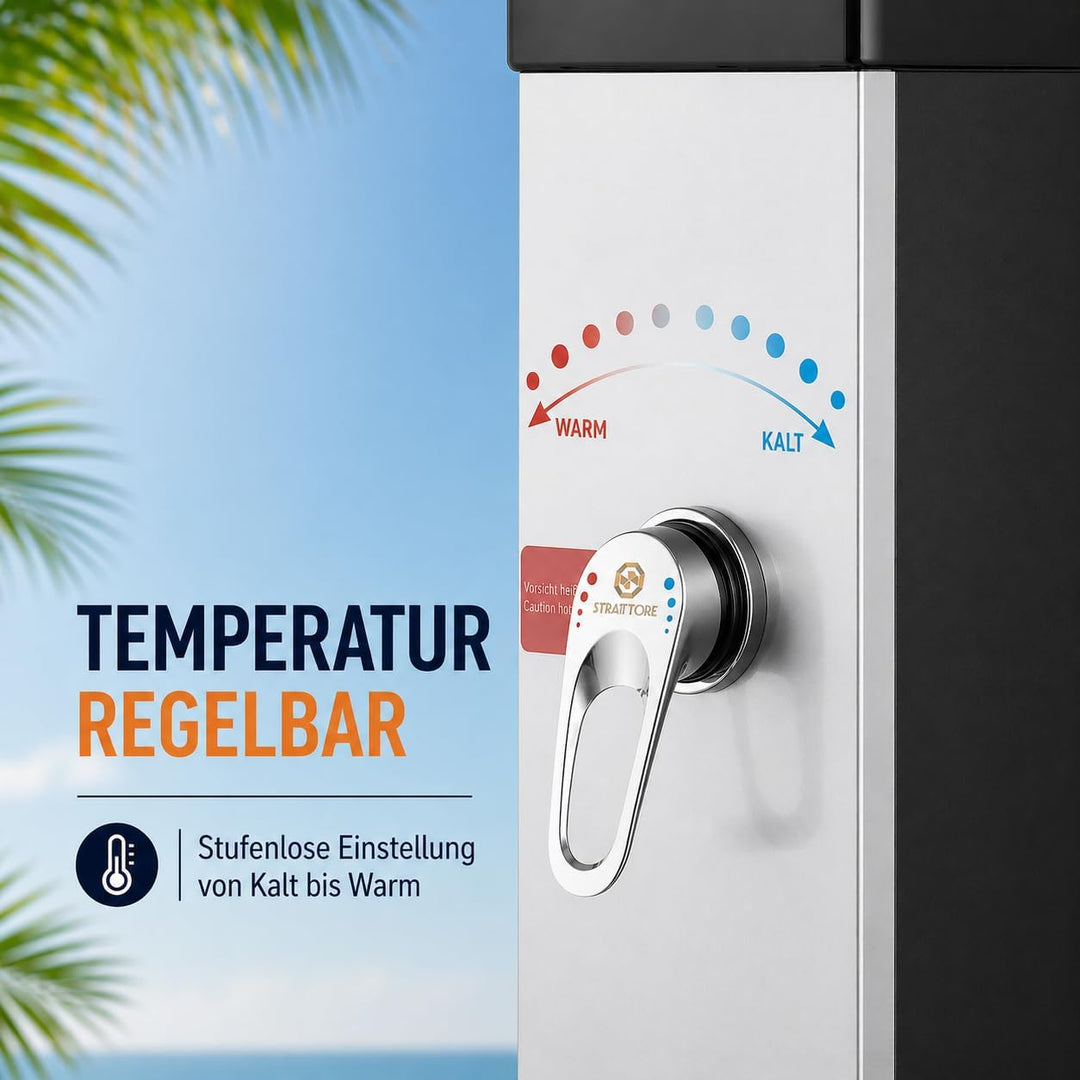 Strattore Solardusche Gartendusche 40 Liter - Warmes Wasser max. 60°C - Ohne Stromanschluss - Mit Fu