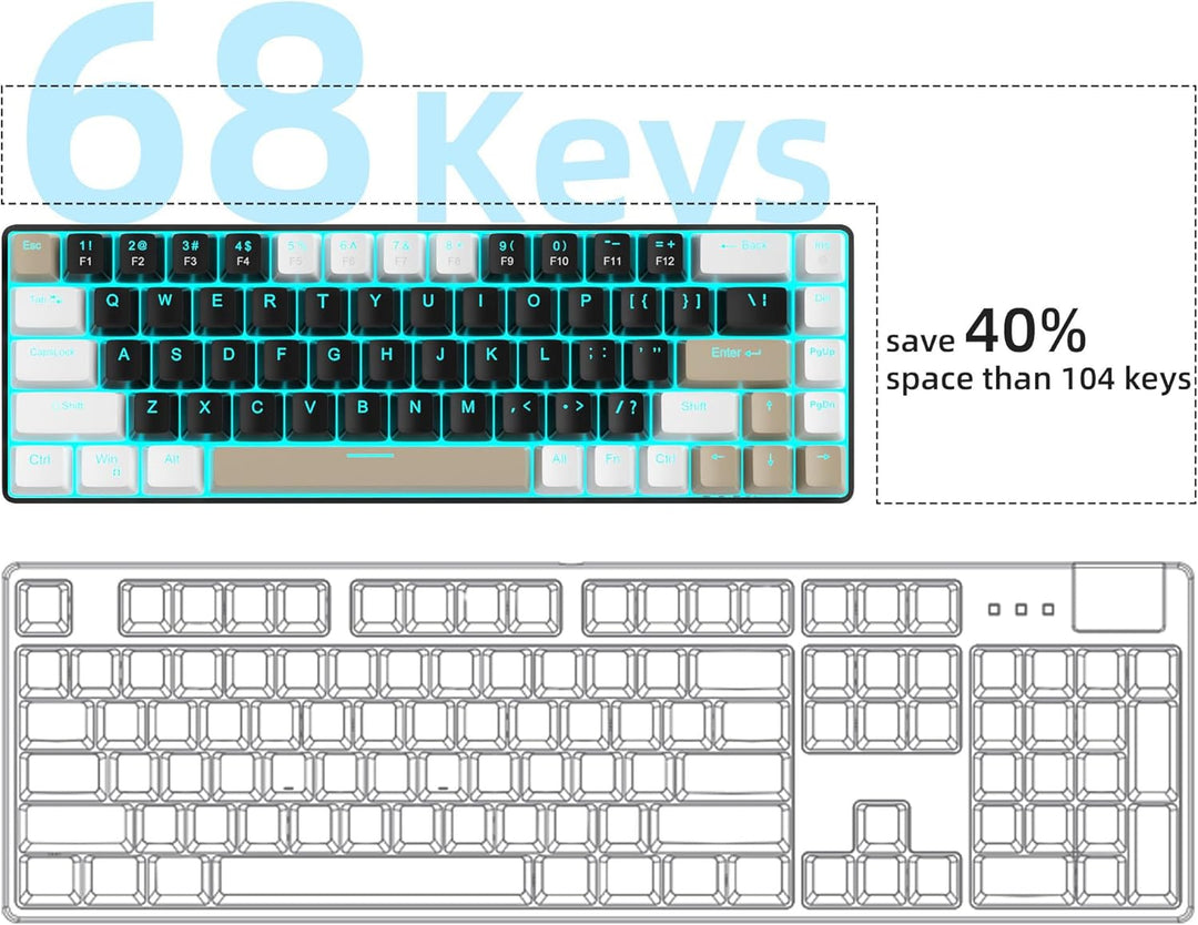 MageGee MK-Box Tragbare 60 % mechanische Gaming-Tastatur, LED-Hintergrundbeleuchtung, kompakt, 68 Ta