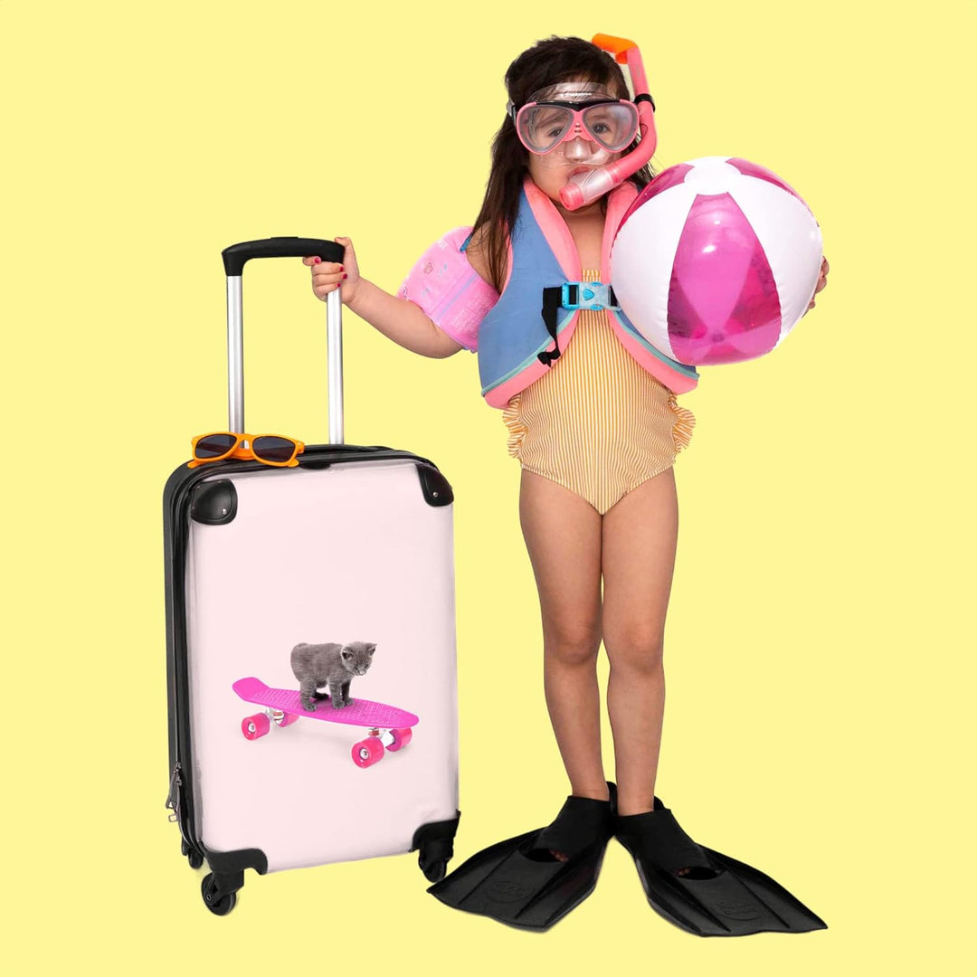 NoBoringSuitcases.com® Koffer Handgepäck Trolley Rollkoffer Kleine Reisekoffer mit 4 Rollen - Katze