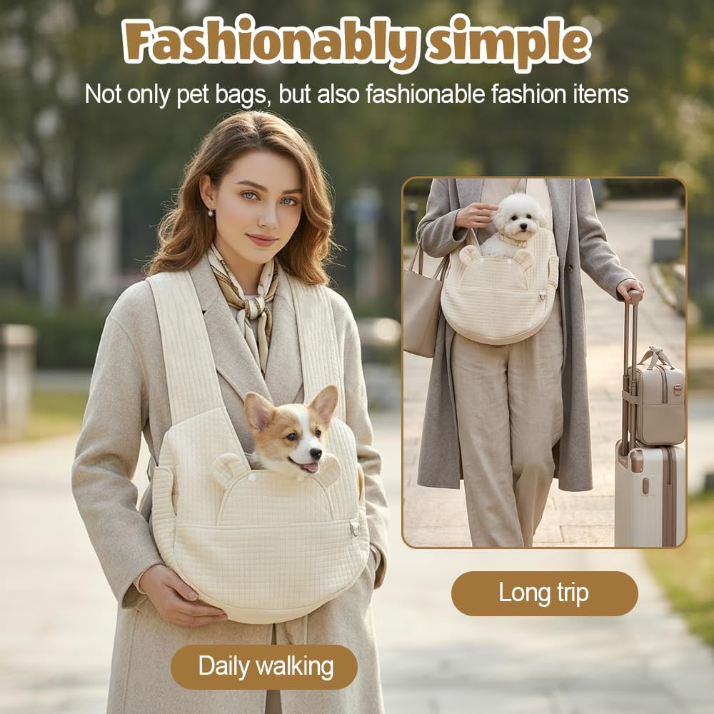 Hundetragetasche, Atmungsaktive Hund Reisen Tasche aus Gestepptem Stoff für Hunde und Katzen Beige,