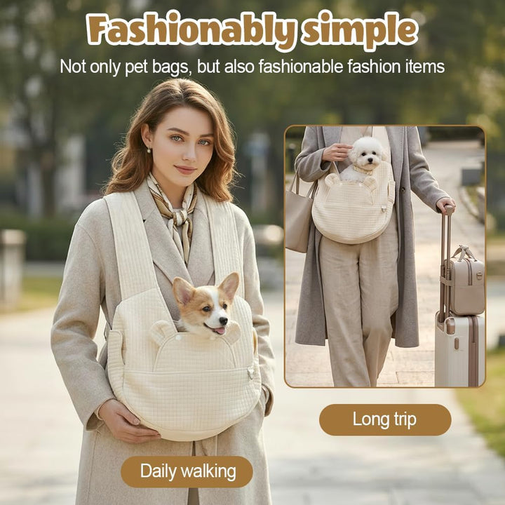 Hundetragetasche, Atmungsaktive Hund Reisen Tasche aus Gestepptem Stoff für Hunde und Katzen Beige,