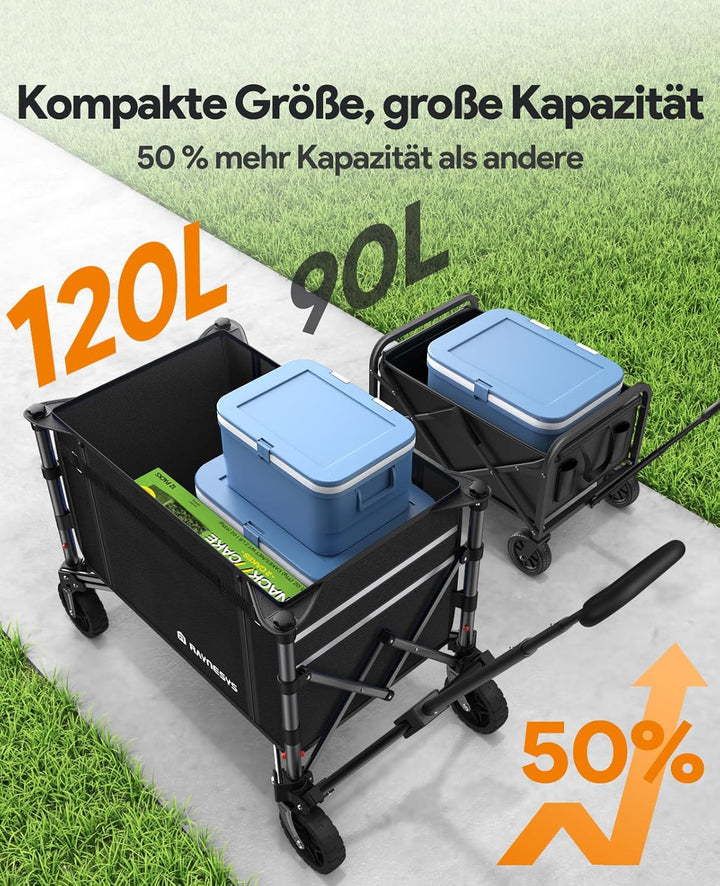 3 in 1 Bollerwagen Faltbar 120L, Klappbar Handwagen mit Rädern, 220lbs Transportwagen Faltbar, Umbau