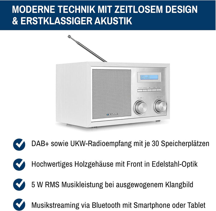Blaupunkt Nostalgieradio RXD 180 DAB+ mit AUX IN und Bluetooth, UKW PLL Radio mit RDS, 5 Watt RMS LC