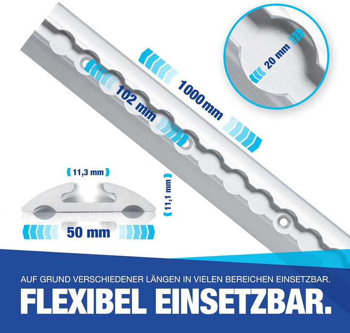 NTG 2 Stück je 1 m Airlineschiene halbrunde Form aus Aluminum mit Bohrungen | Ladungssicherung für L