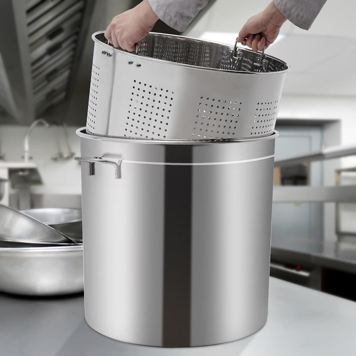 Edelstahl Suppentopf 100L mit Deckel & Korb | 201 Edelstahl Kochtopf für Dämpfen & Frittieren | Komp