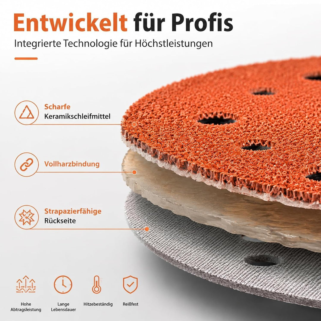 Papier Schleifscheiben 150mm Klett Orange 49-Loch K800 Holz/Auto | Langlebige Schleifscheiben mit Pa