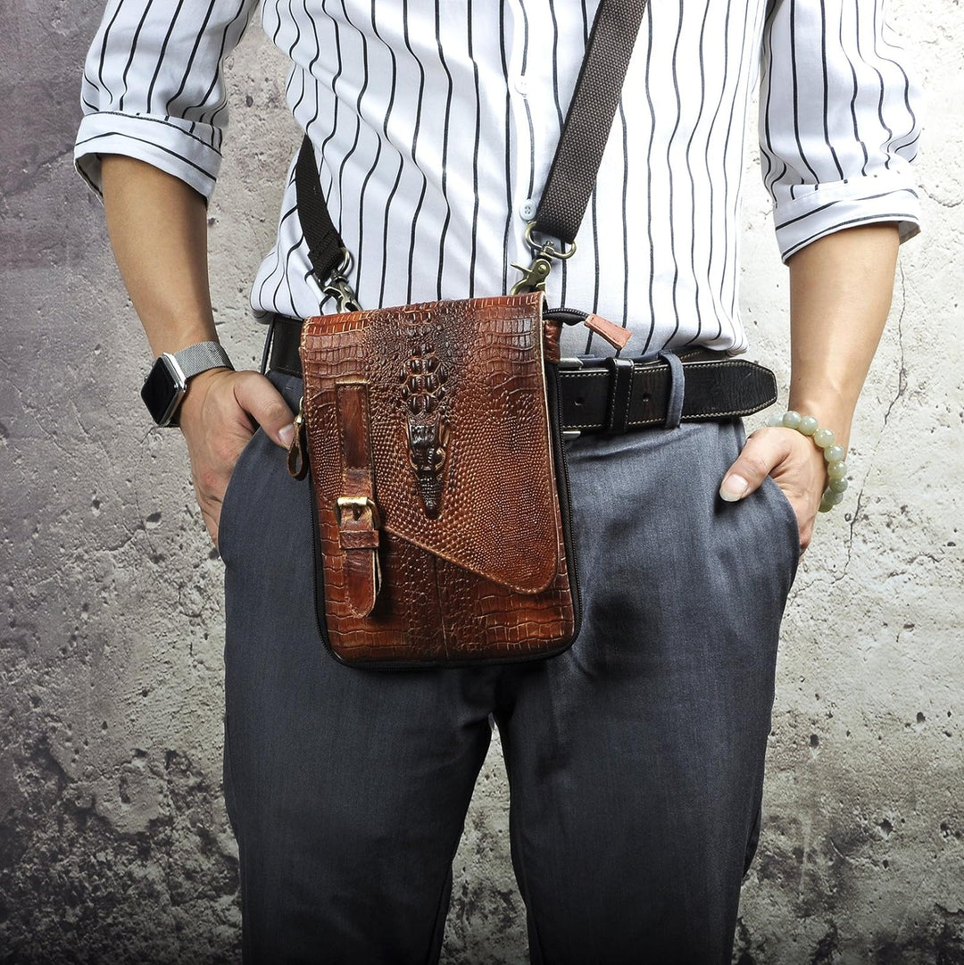 Le'aokuu Herren Verrückt Pferd Leder Tasche Freizeit Universität Schultasche Reisetasche Schultertas