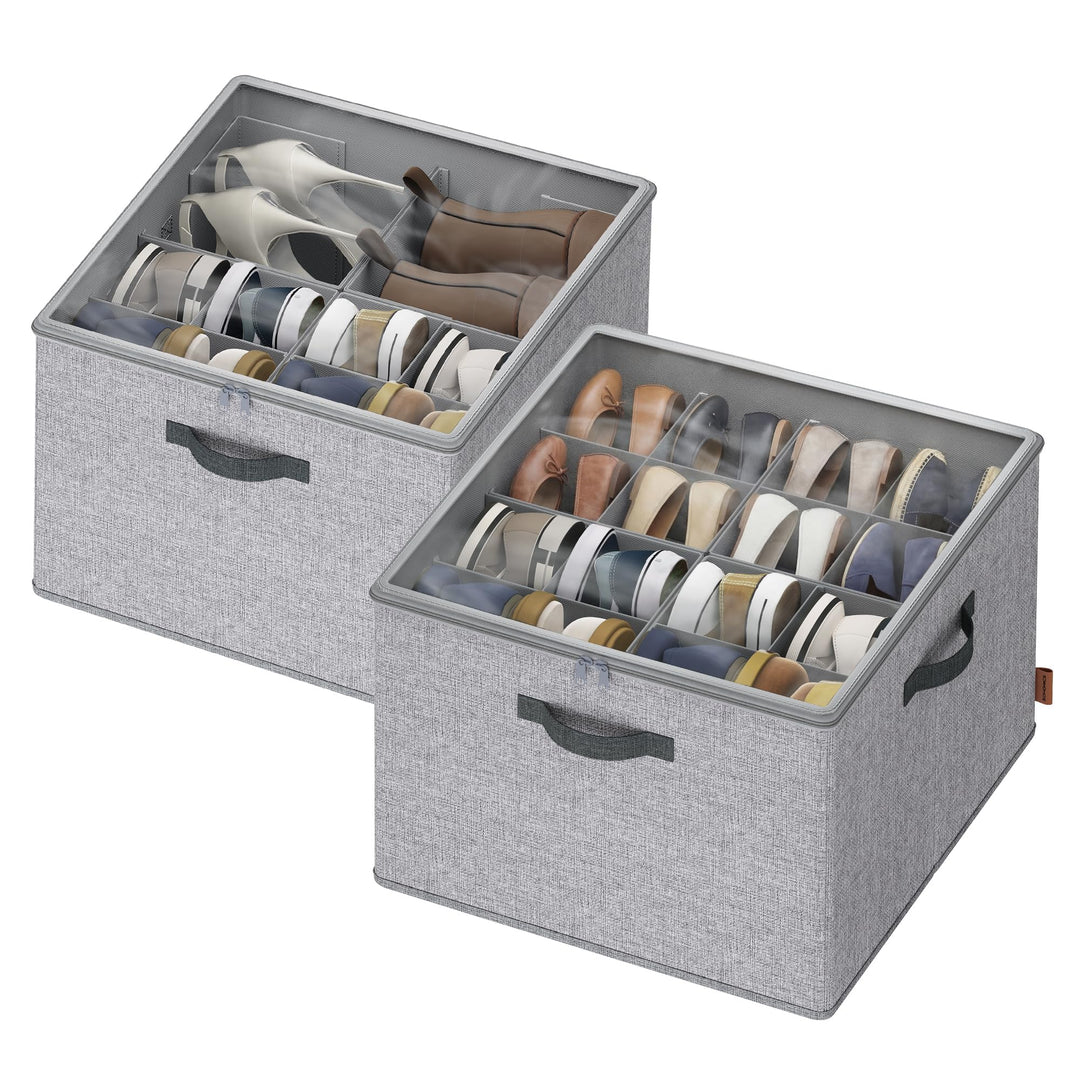 SONGMICS Schuh-Organizer, 2er Set, jeder für bis zu 16 Paar Schuhe, Schuhaufbewahrung, Griffe, trans