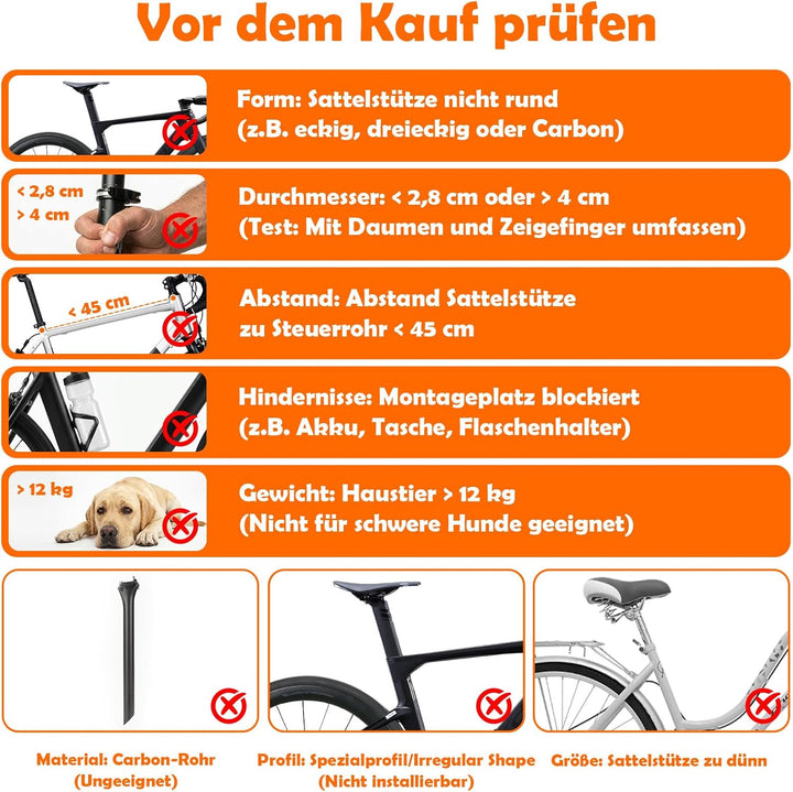 Hundekorb Fahrrad Vorne bis 12KG, Hundefahrradkorb mit Robuste sichere Bodenplatte, wasserdichtem kr