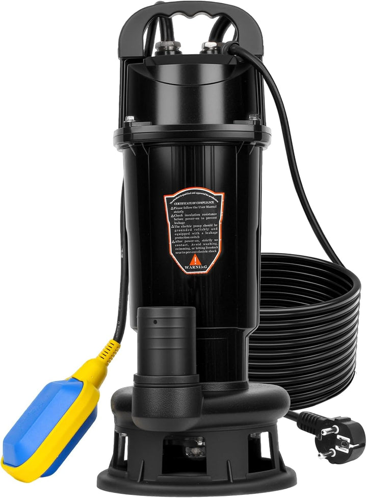 Schmutzwasserpumpe mit integriertem Schwimmerschalter, Abwassertauchpumpe Tauchpumpe 1100W, 10000 L/