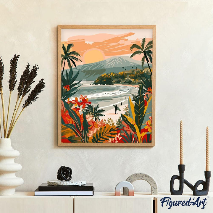 Figured'Art Malen Nach Zahlen Erwachsene Mit Rahmen Tropischer Strand - Paint by Numbers Basteln DIY