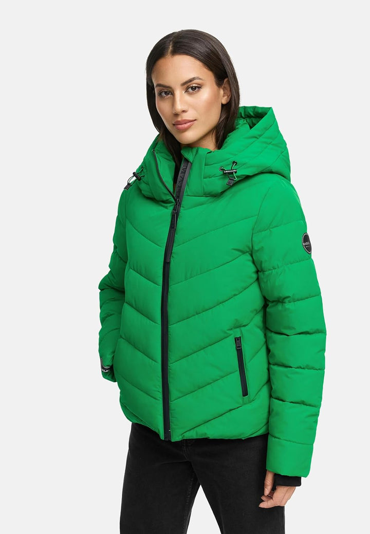 MARIKOO Damen Winterjacke warme Steppjacke mit abnehmbarer Kapuze Samuiaa XVI XS-3XL XS Smaragd Gree