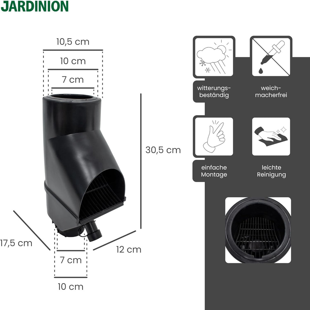 Jardinion Regenwasserfilter, Fallrohr Laubabscheider Schwarz 30,5 x 12 x 17,5 cm Regenwassersammler