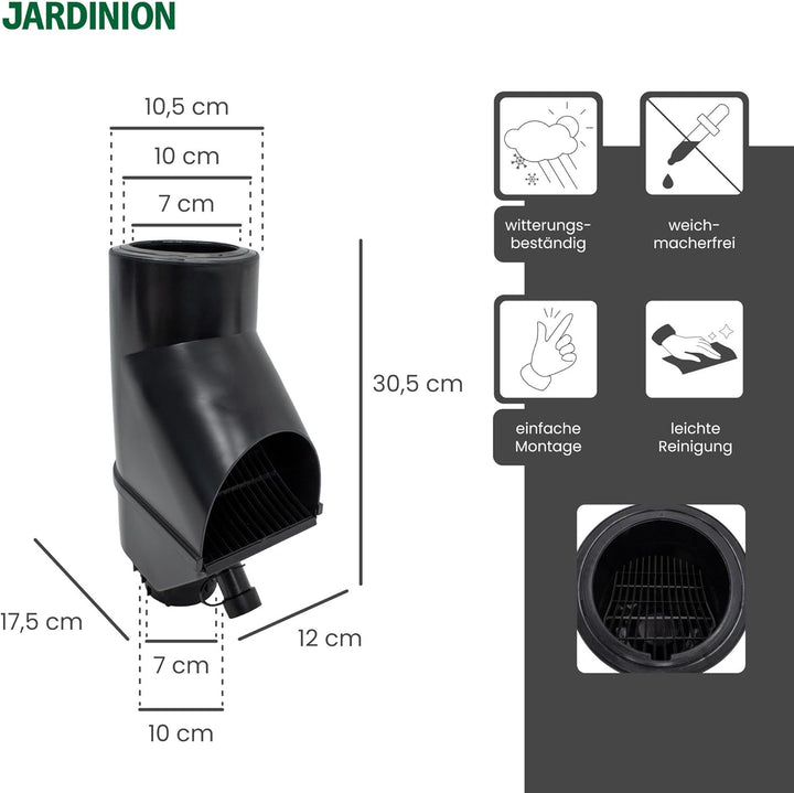 Jardinion Regenwasserfilter, Fallrohr Laubabscheider Schwarz 30,5 x 12 x 17,5 cm Regenwassersammler