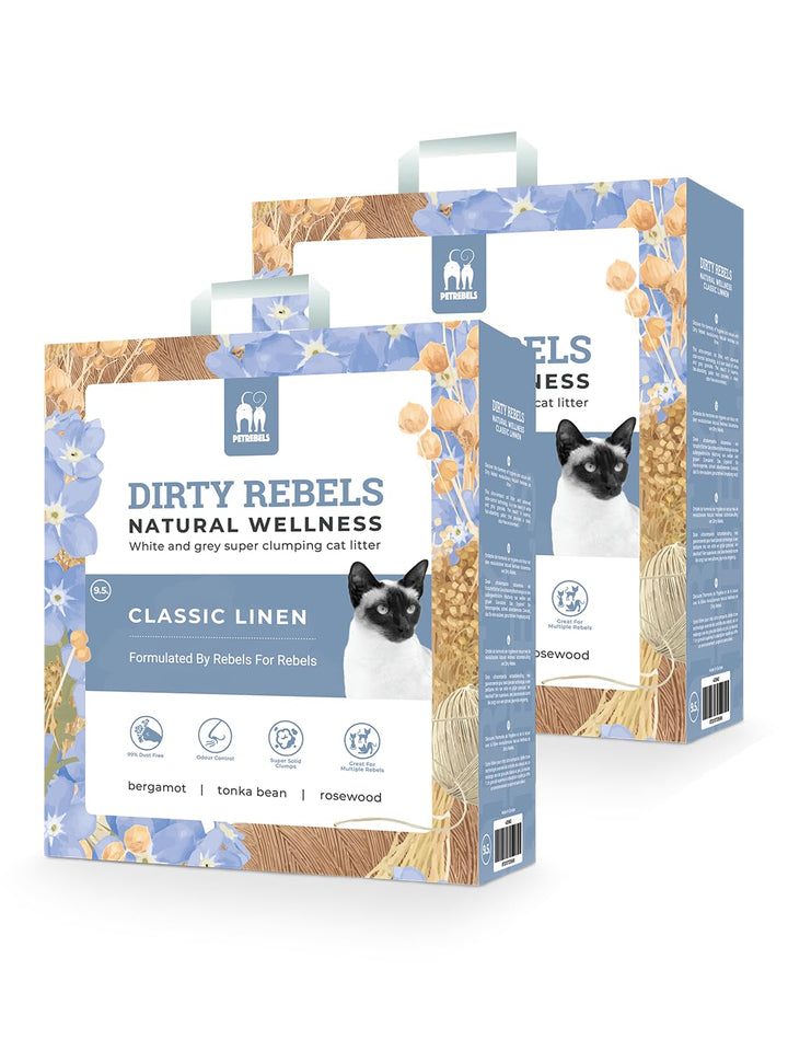 Petrebels Katzenstreu Natural Wellness, 2X 9,5 Liter, Classic Linen Duft, 100% Natürlich, 2er-Pack