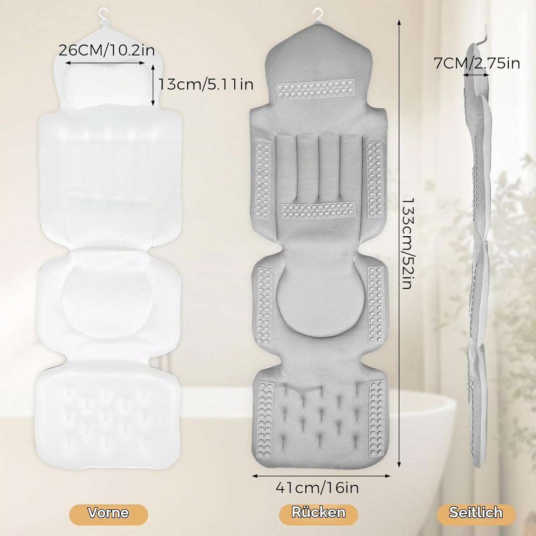 Badewannenkissen mit EXTRA Lendenkissen · 144 Saugnäpfe (12x mehr Halt!) · 4D Weiches Badekissen Set