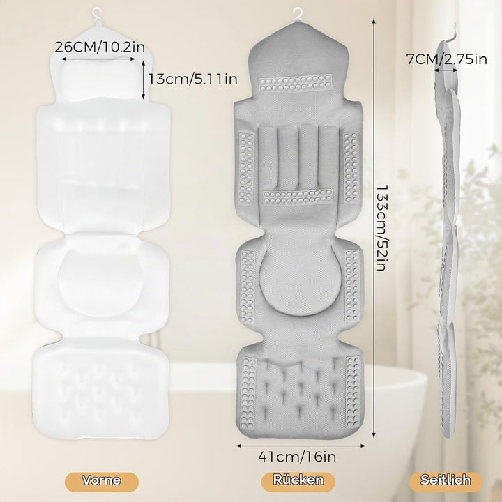 Badewannenkissen mit EXTRA Lendenkissen · 144 Saugnäpfe (12x mehr Halt!) · 4D Weiches Badekissen Set