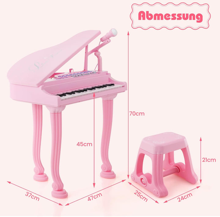 DREAMADE 37 Tasten Keyboard Kinder, Mini E-Piano mit Hocker & Mikrofon & 3 Lehrmodi & 8 Rhythmen & A