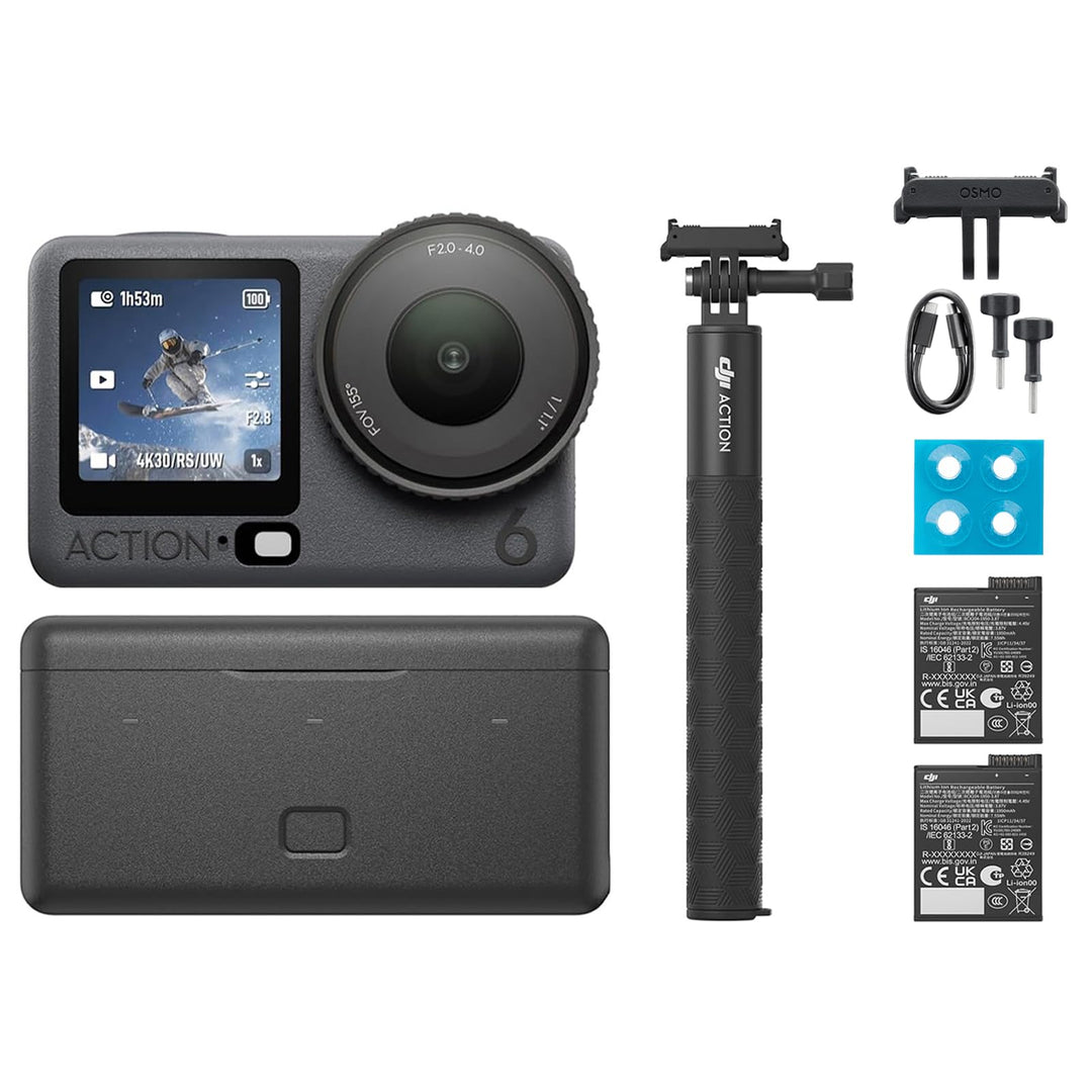 DJI Osmo Action 6 Erweiterte Combo, Action-Cam 4K mit 1/1,1″-Quadratsensor, Variable Blende von f/2,