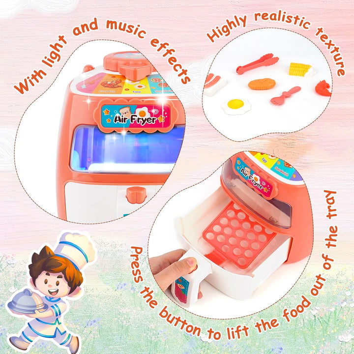 Heissluftfritteuse Spielzeug, Kinder Luftfritteusen Set, Pretend Play Air Fryer Spielzeug, Realistis