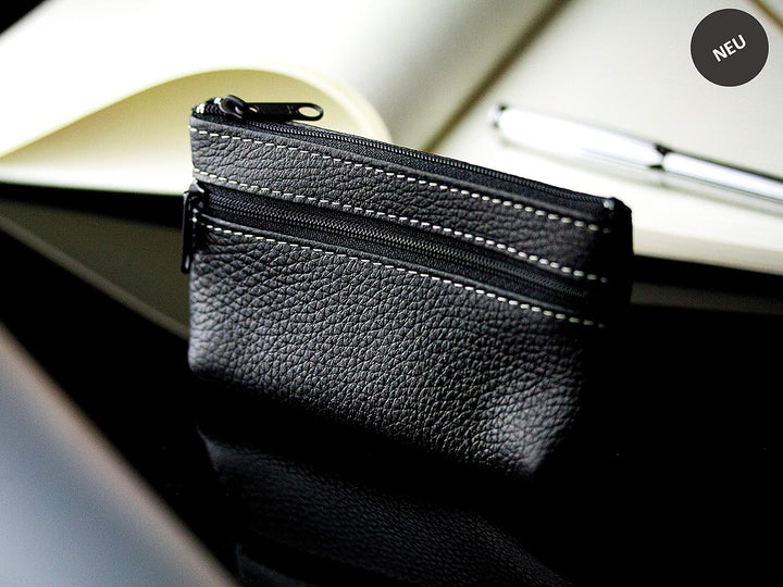 DELMON VARONE - Personalisierbares Schlüsseletui Leder Soft Grain schwarz, Schlüsseltasche mit Reiss