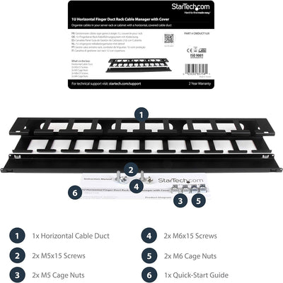 StarTech.com Horizontaler 1HE Rack Finger Kabelkanal mit Abdeckung - 19" Netzwerk/serverschrank Fing