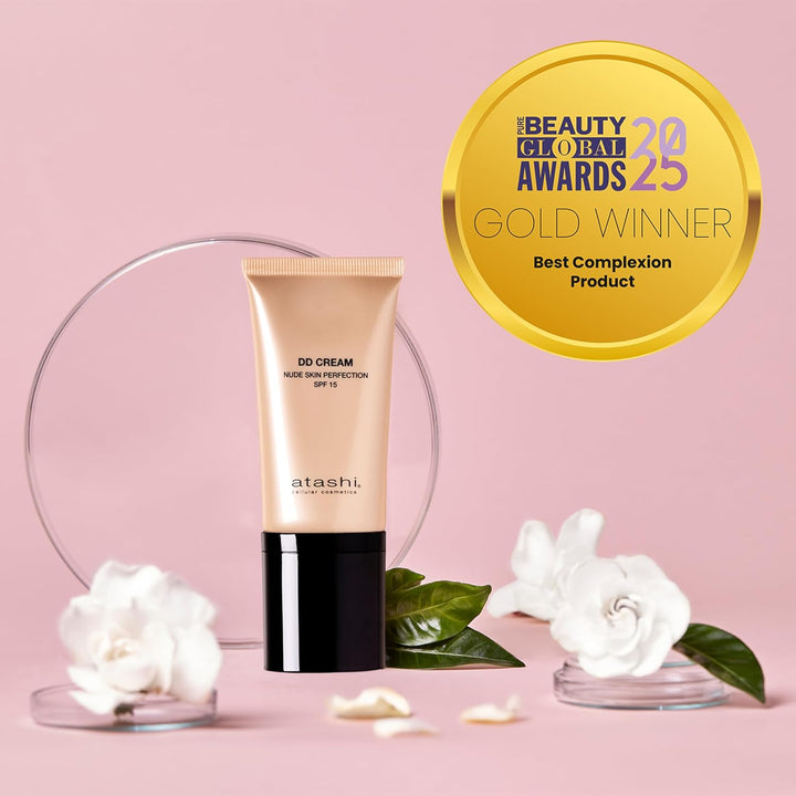 Atashi Anti-Aging DD-Creme. Anti-Aging-Behandlung mit Farbe. Kein Make-up - Make-up. Reduziert Unrei