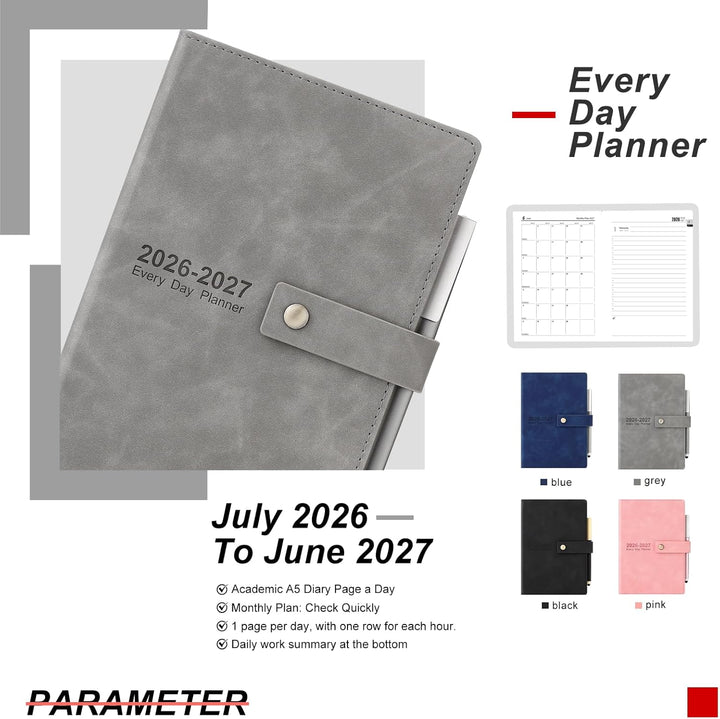 Akademischer Terminkalender 2026–2027, Tagesplaner, A5 Tag pro Seite, Tagesplaner von Juli 2026 – Ju