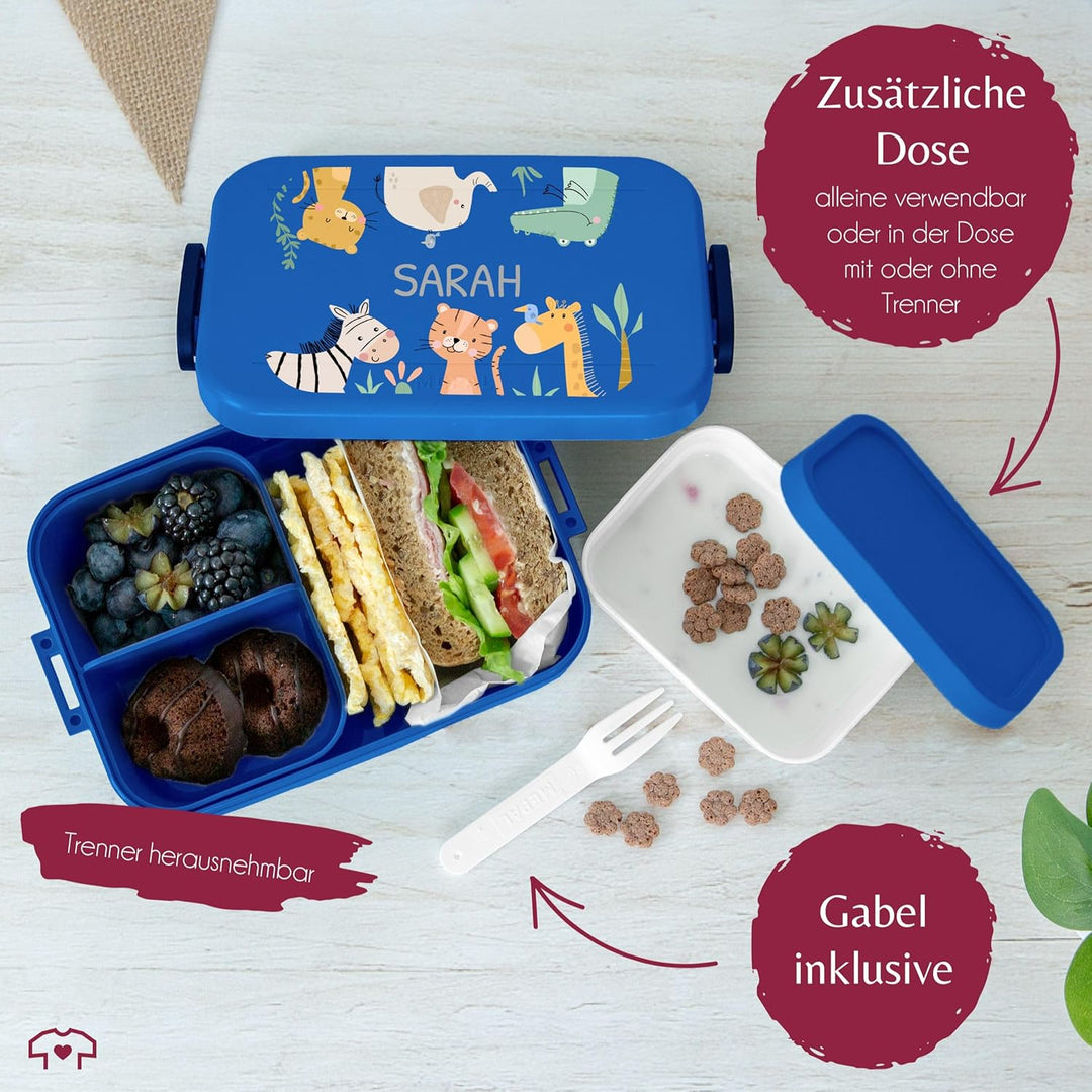 Kinder Bento Box Midi Lunchbox für Mepal Bentobox - Zootiere Afrika Tiere Elefant Zebra Tiger Giraff