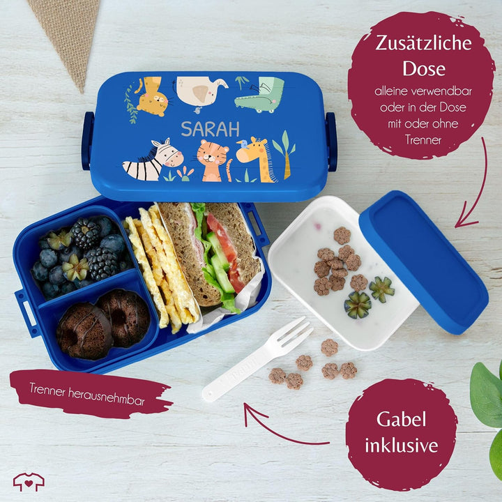 Kinder Bento Box Midi Lunchbox für Mepal Bentobox - Zootiere Afrika Tiere Elefant Zebra Tiger Giraff